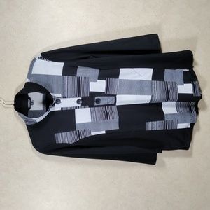 12144 John Mark black & white block print 3/4 sleeve tunic M